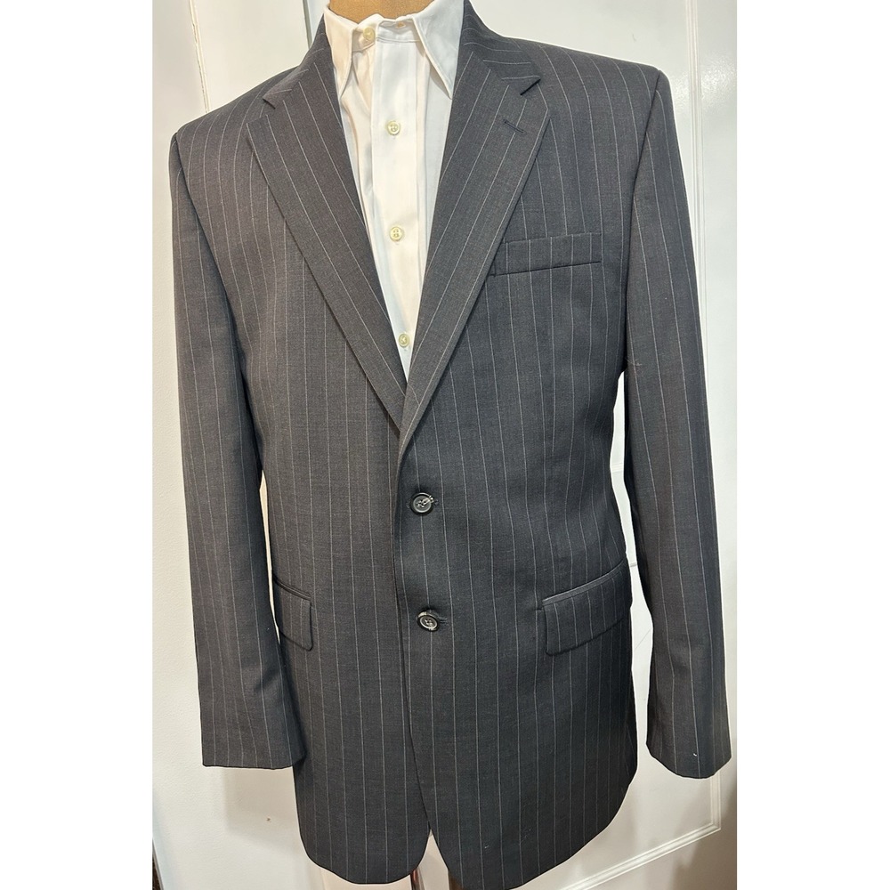 Lauren Ralph Lauren Mens Blazer 44 Long Black Wool Pin Stripe Sport Suit Jacket